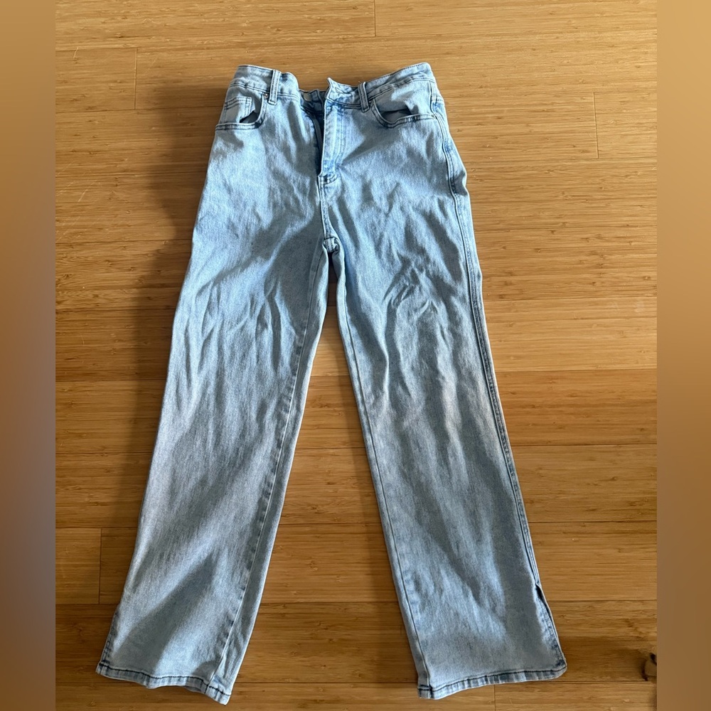 Womens Jeans High Waisted Straight Leg Stretchy Tummy Control Trendy Side Slit